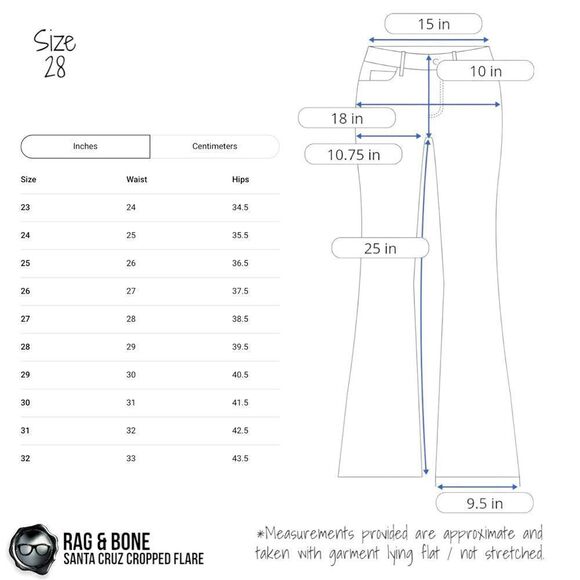 RAG & BONE SANTA CRUZ FLARE CROP JEANS IN PATCH VARICK WOMEN’S SIZE 28 RAW HEM - Picture 15 of 16